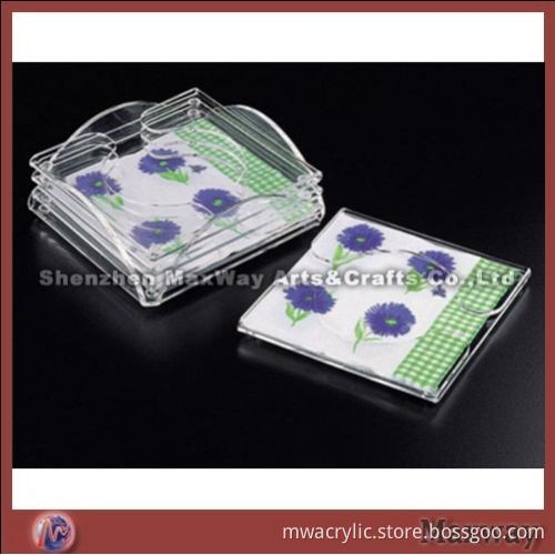 Beautiful Promotional Square Transparent Acrylic Coaster /Tray with Colorful Velvet for Cup